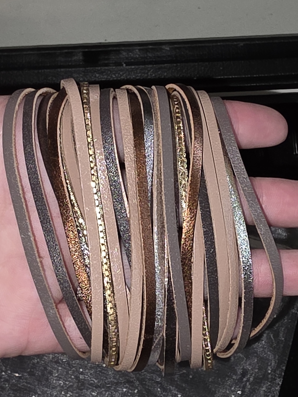 SAACHI Multistrand Wrap Magnetic Bracelet in Taupe, Bronze, and Charcoal